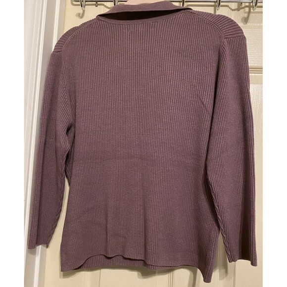 SPENSER JEREMY Silk Blend 3/4 Sleeve Collar Ribbed Sweater Top •XL• Purple - Picture 2 of 11